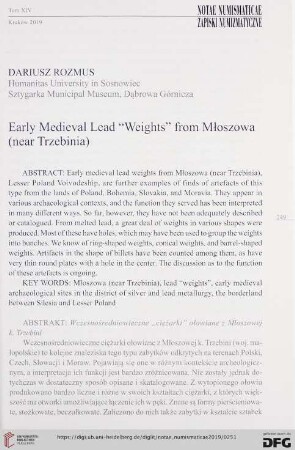 Early Medieval Lead "Weights" from Młoszowa (near Trzebinia)