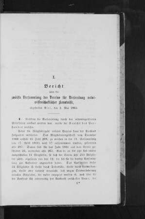 I. Bericht über die zwölfte Versammlung des Vereins für Verbreitung naturwisenschaftlicher Kenntnisse