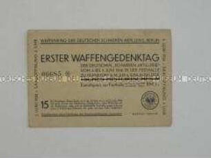 Eintrittskarte zu einer militärischen Gedenkfeier