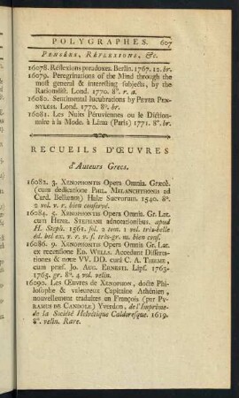 Recueils DOuvres d´Auterus Grecs.