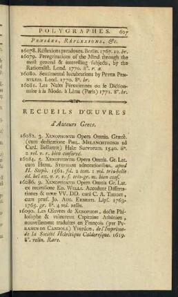 Recueils DOuvres d´Auterus Grecs.