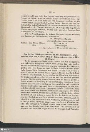 Nr. 292. Das Berliner Militärgouvernement an das Militärgouvernement zwischen Oder und Weichsel über die Kriegsereignisse an der Elbe. 16. Oktober