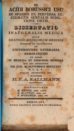 De acidi borussici usu in spasmis ex perversa systematis sexualis functione ortis : Diss. inaug. med.