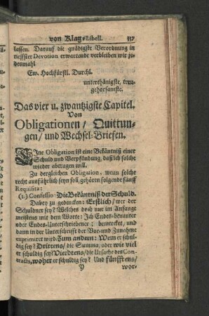 Das vier u. zwantzigste Capitel. Von Obligationen / ...