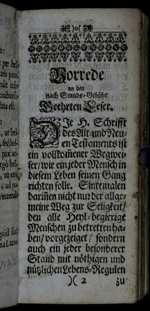Vorrede an den nach Stands-Gebühr Geehrten Leser.
