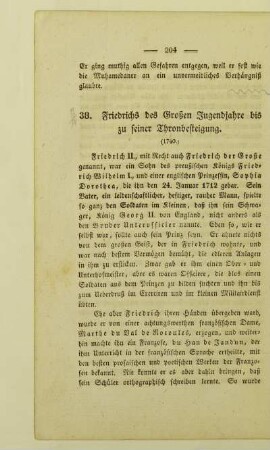 38. Friedrichs des Großen Jugendjahre bis zu seiner Thronbesteigung. (1740.)