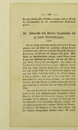 38. Friedrichs des Großen Jugendjahre bis zu seiner Thronbesteigung. (1740.)