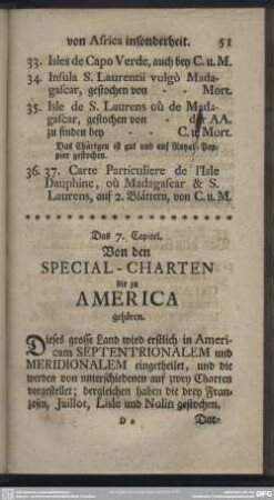 Das 7. Capitel. Von den Special-Charten die zu America gehören