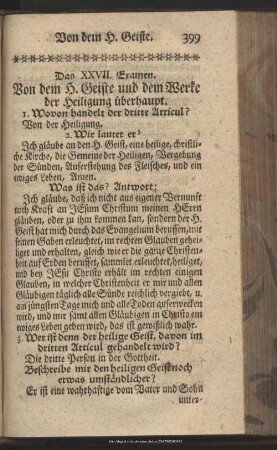 Das XXVII. Examen. Von dem H. Geiste und dem Werke der Heiligung überhaupt
