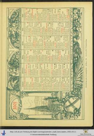 Gratisbeilage: Wandkalender Namenstage 1901.