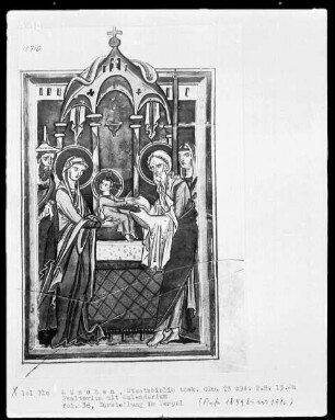 Psalterium mit Kalendarium — Darstellung im Tempel, Folio 38recto