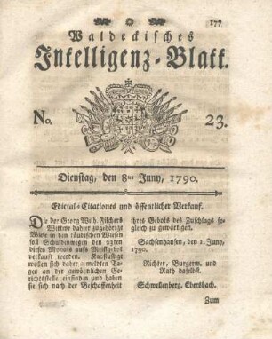 No. 23, Dienstag, den 8ten Juny, 1790