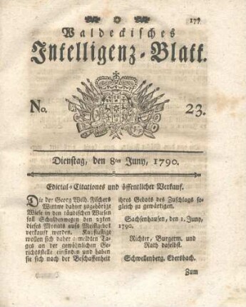 No. 23, Dienstag, den 8ten Juny, 1790