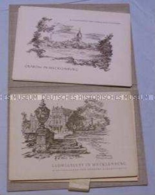 Grafik-Mappen mit Ansichten aus Mecklenburg, in Mappe