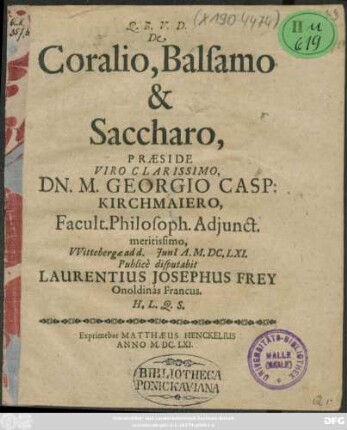 De Coralio, Balsamo & Saccharo