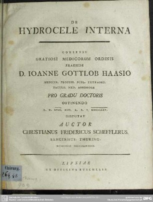 De Hydrocele Interna Consensu Gratiosi Medicorum Ordinis