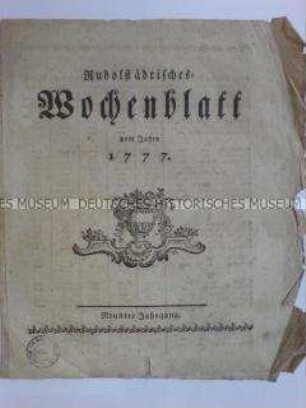 Rudolstädtisches Wochenblatt, thematisches Register der Jahrgänge 1773-1777