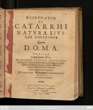 Disputatio De Catarrhi Natura Eiusque Curatione