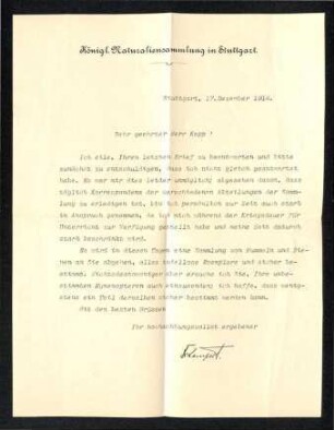 Brief von Lampert (Königliche Naturaliensammlung) an Kopp