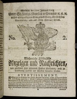 No. 2. Montags, den 11ten Januarrii 1768.
