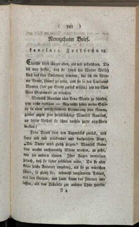 Neunzehnter Brief. Lovelace. Fortsetzung. - Zwanzigster Brief. Lovelace, Fortsetzung an Belford.