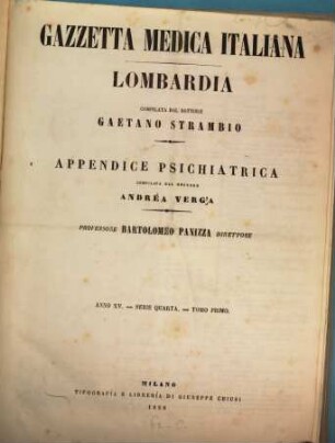 Gazzetta medica italiana, Lombardia. 15 = Ser. 4, T. 1. 1856