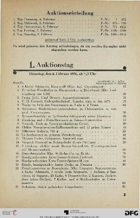 1. Auktionstag Dienstag, den 4. Februar 1936, ab ½ 3 Uhr (Nr. 1-375)