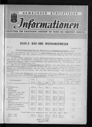 Preisindexziffern für den Wohnungsbau in Hamburg im Februar 1954 : Nr. 3