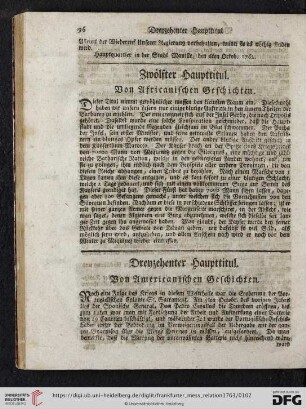 Dreyzehnter Haupttitul. Von Americanischen Geschichten