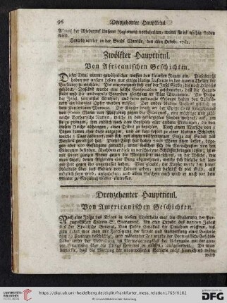 Dreyzehnter Haupttitul. Von Americanischen Geschichten