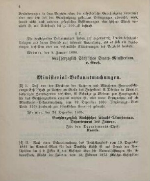 4. Ministerial-Bekanntmachung, betreffend die Vergütungssätze für die Naturalverpflegung der bewaffneteten Macht im Frieden im Jahre 1896