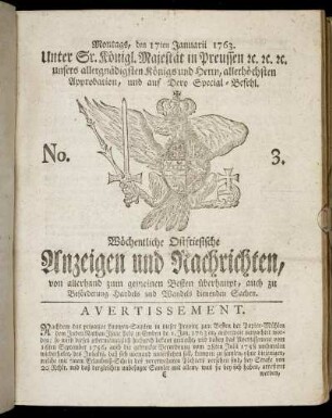 No. 3. Montags, den 17ten Januarii 1763.