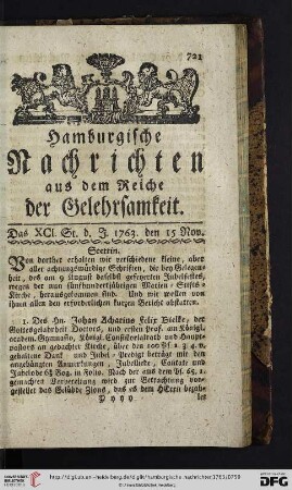 Das XCI. St. - Das C. St. (den 15 Nov. - den 16 Dec.)