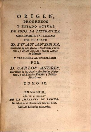 Origen, Progresos Y Estado Actual De Toda La Literatura, 9