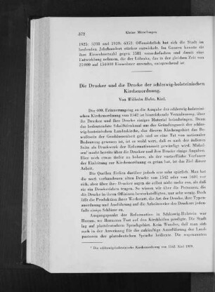 Die Drucker und die Drucke der schleswig- holsteinischen Kirchenordnung.