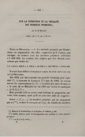 Sur la fréquence et la totalité des nombres premiers.
