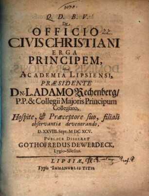 De officio civis Christiani erga principem