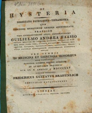 De hysteria : dissertatio pathologico-therapeutica
