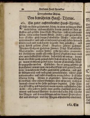 Dreyzehender Absatz. Von bewährten Hauß-Theriac