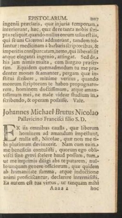 Johannes Michael Brutus Nicolao Pallavicino Francisci filio S. D.