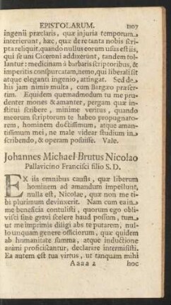 Johannes Michael Brutus Nicolao Pallavicino Francisci filio S. D.