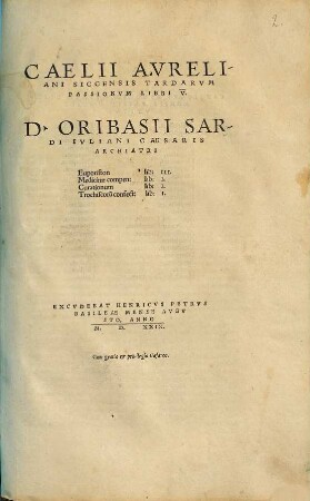 Caelii Avreliani Siccensis Tardarvm passionvm libri V