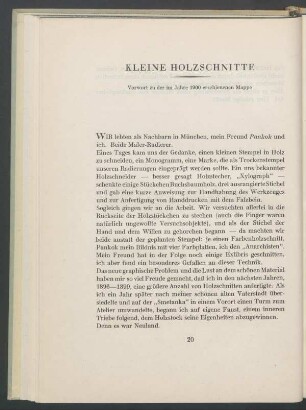 Kleine Holzschnitte. Vorwort zu der im Jahre 1900 erschienenen Mappe