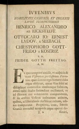 2r-2v, Iuvenibus Nobilitate Generis, et Ingenii Laude Florentissimis ...