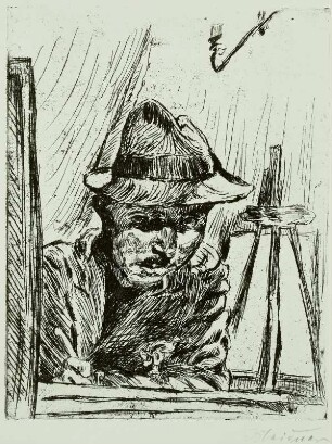 Selbstbildnis (Maler Ludwig Meidner; 1884-1966). Kaltnadelradierung; 266 x 206 mm, signiert. Seifersdorf: Sammlung Friedrich