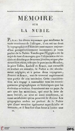 Mémoire sur la Nubie