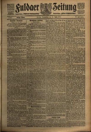 Erste Ausgabe vom Donnerstag, den 14. April 1910.