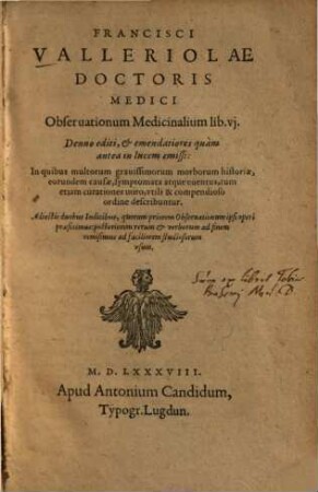 Observationum medicinalium libri sex
