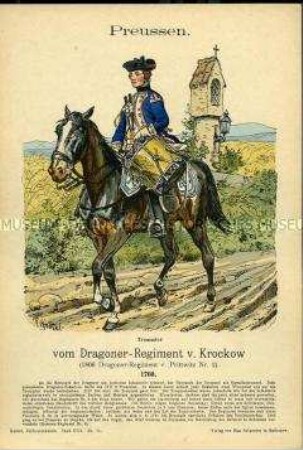 Uniformdarstellung, Tambour des Dragoner-Regiments D II, Königreich Preußen, 1760.