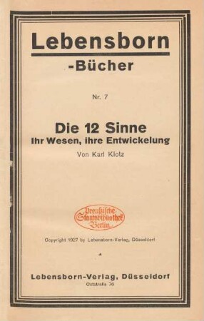 7: Die 12 Sinne : ihr Wesen, ihre Entwickelung